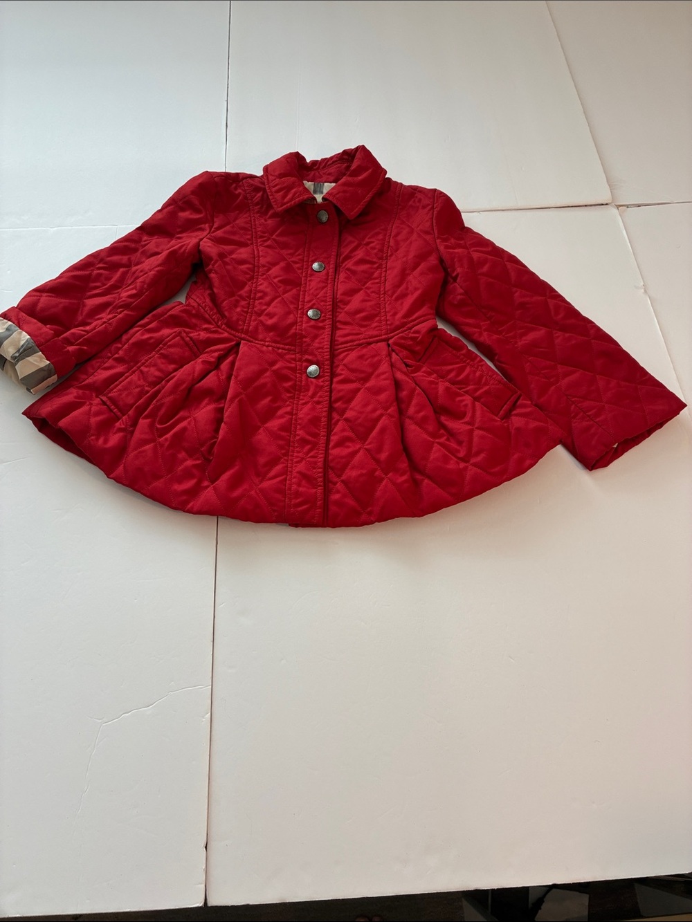 Burberry  Girls Quilted Red Peplum Jacket Size 6Y/116cm